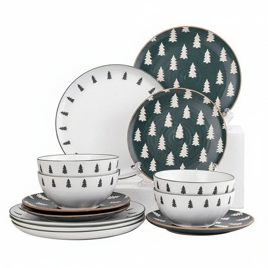 12-delige Keramische Kerstserviesset voor 4 personen