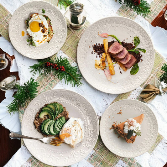 Elegant White Ceramic Dinner Plates 4pcs