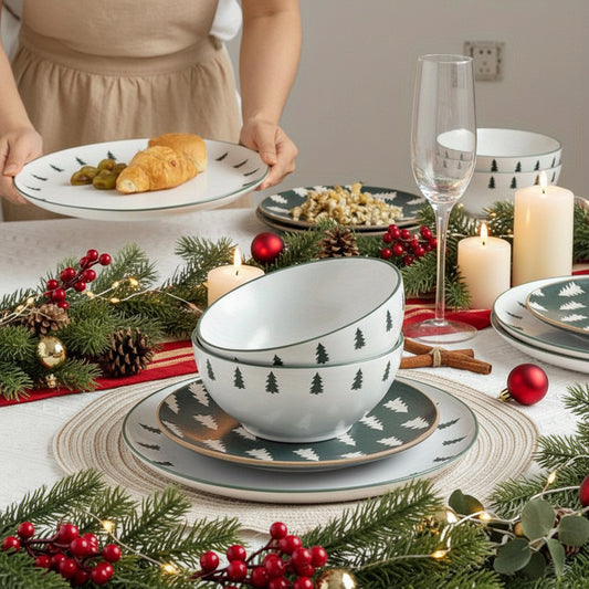 12-delige Keramische Kerstserviesset voor 4 personen