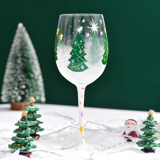 Handbeschilderd Kerst Wijnglas Set Kerstboom