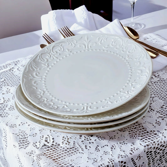 Elegant White Ceramic Dinner Plates 4pcs