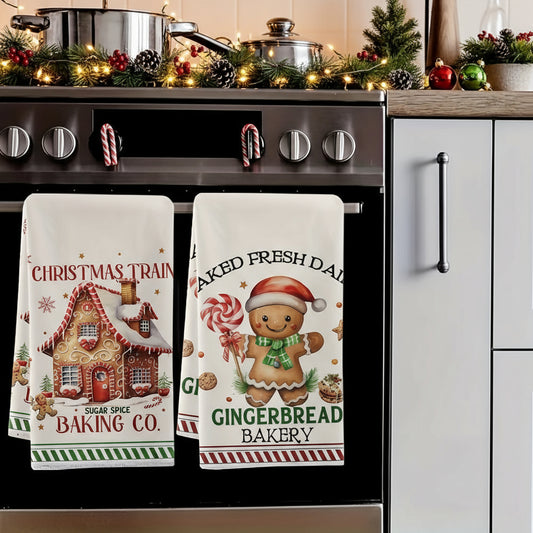 Festive Gingerbread Kerst Keukendoeken Set 4-delig