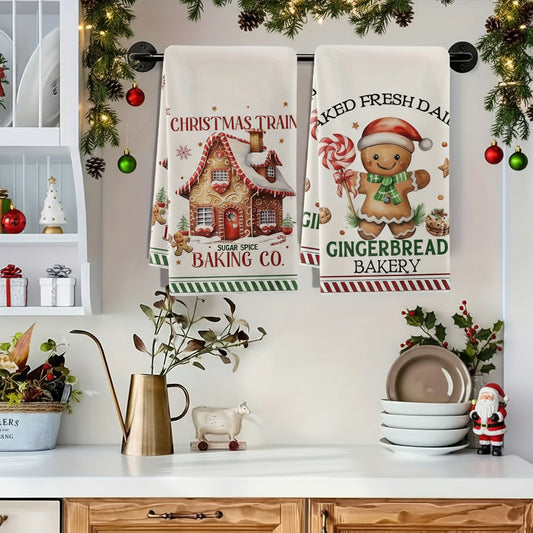 Festive Gingerbread Kerst Keukendoeken Set 4-delig